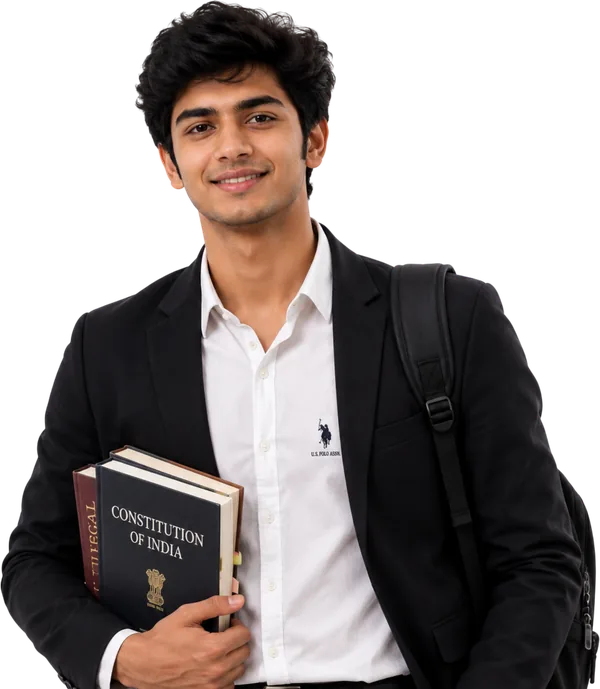 A law aspirant holding a copy of the Constitution of India